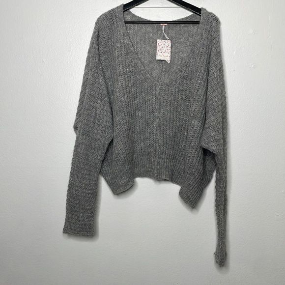 Free People Moonbeam Slouchy Ribbed Knit Long Sleeve V-Neck Pullover Sweater - Picture 5 of 10